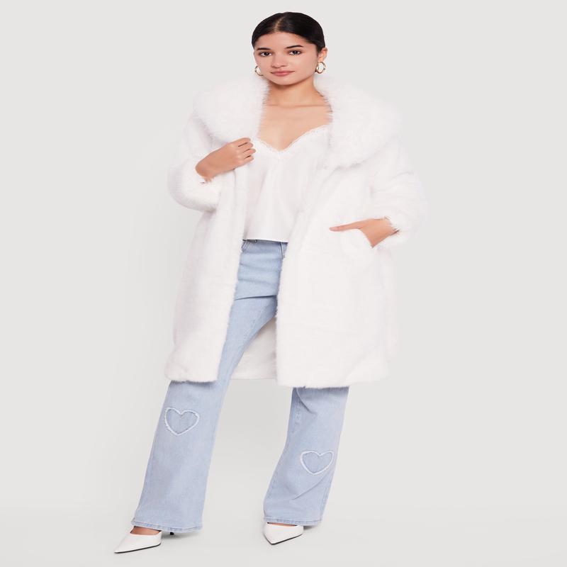 Tie Waist Belted Faux Fur Trench Coat