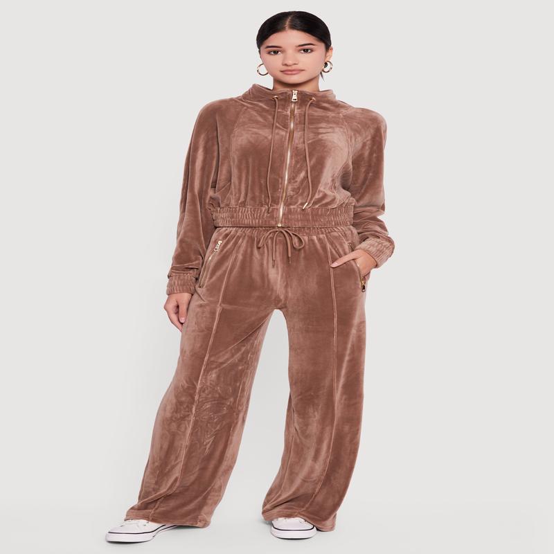 Velour High Waist Wide Leg Sweatpants