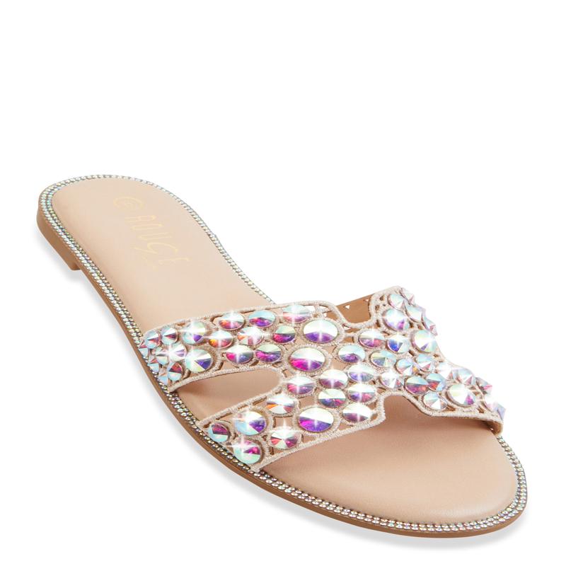 Studded Rhinestone Cut Out Band Slide Sandals