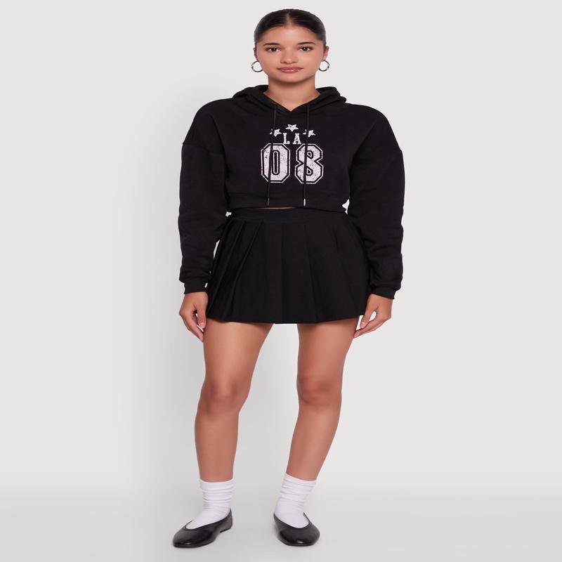 Fleece Graphic Cropped Pullover Hoodie