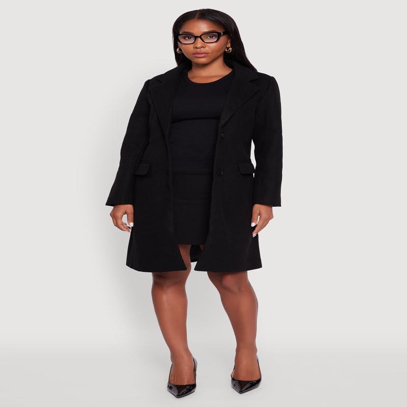 Faux Wool Button Front Long Sleeve Coat