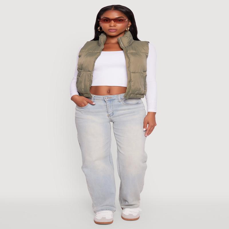 Nylon Mock Neck Puffer Vest