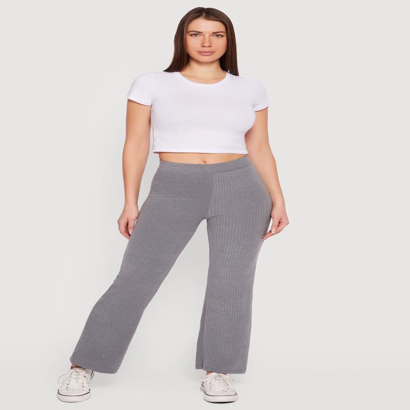 Brushed Ribbed Knit Straight Leg Pants