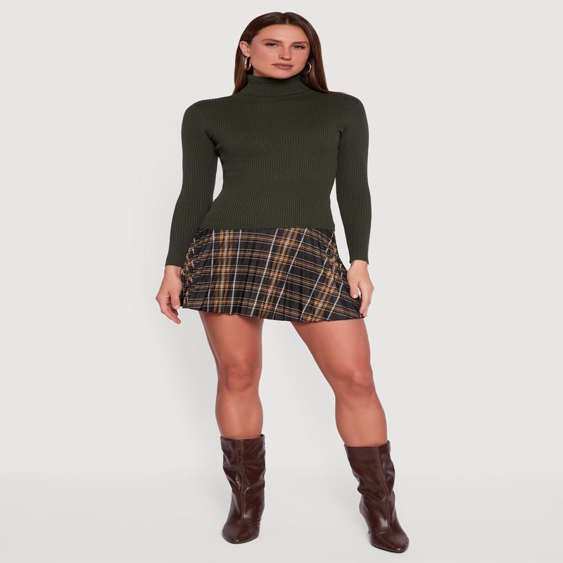 Rib Knit Long Sleeve Turtleneck Top