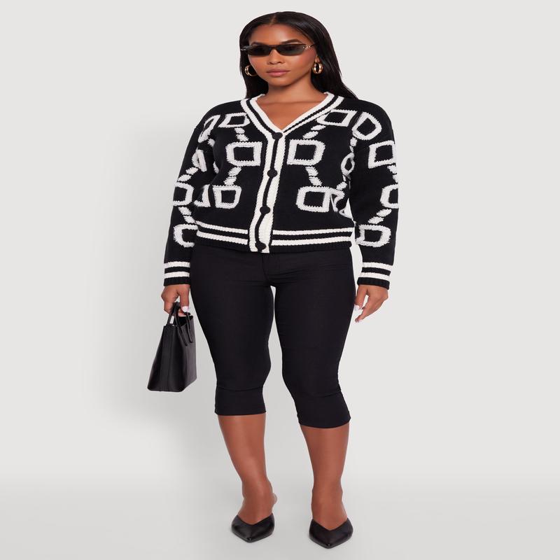 Varsity Stripe Chenille Chain Print Cardigan