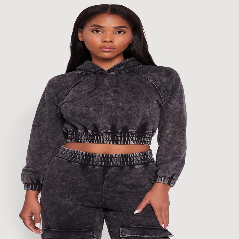 Mineral Wash Cropped Pullover Hoodie