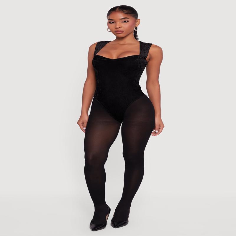 Velvet Sweetheart Neckline Keyhole Back Bodysuit