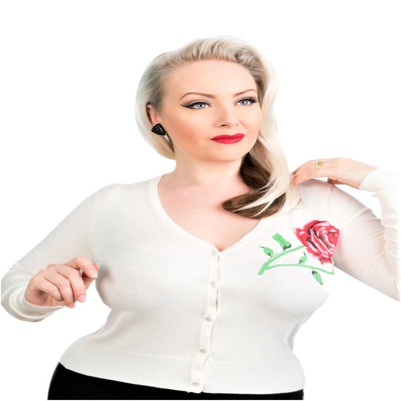 White Rose V-Neck Cardigan