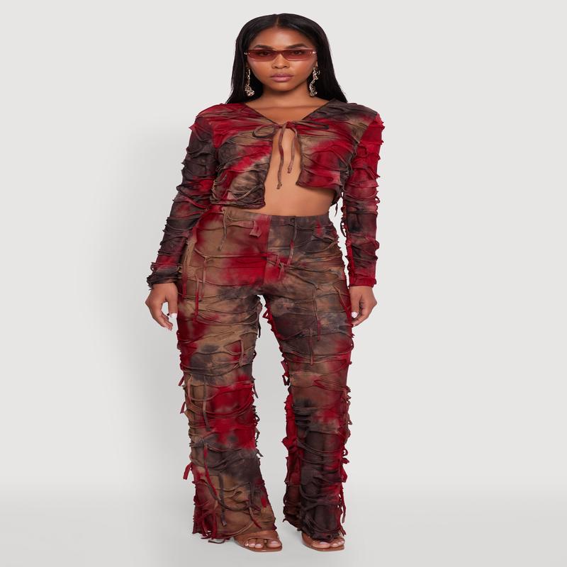 Tie Dye Slashed Straight Leg Pants