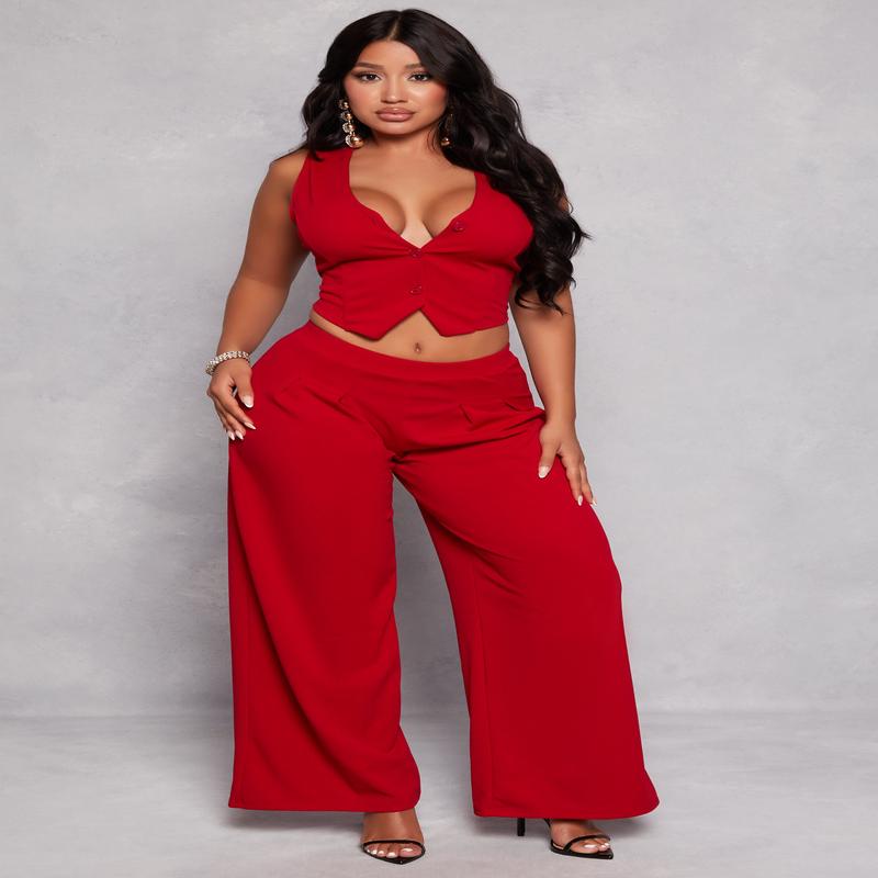 Pleated Detail Wide Leg Dress Pants