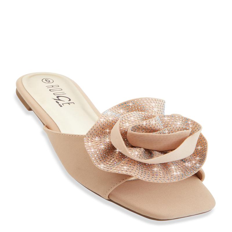 Rhinestone Rose Band Slide Sandals