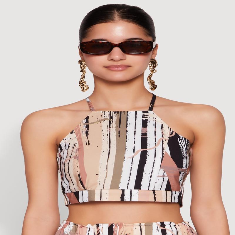 Abstract Brush Stroke Print Crop Top