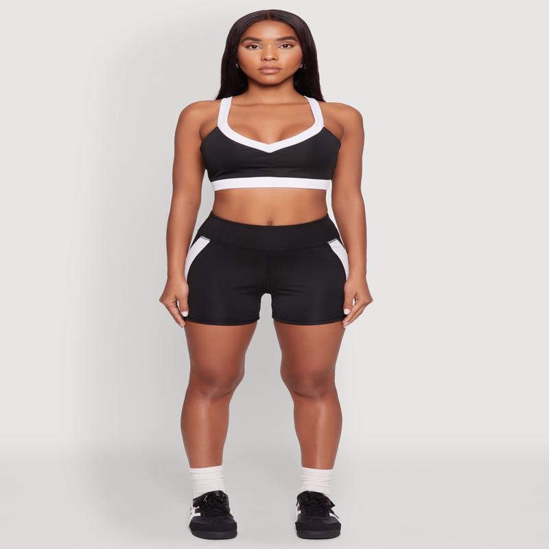 Contrast Side Stripe Biker Shorts