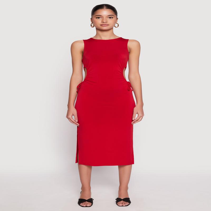 Drawstring Side Cut Out Midi Dress