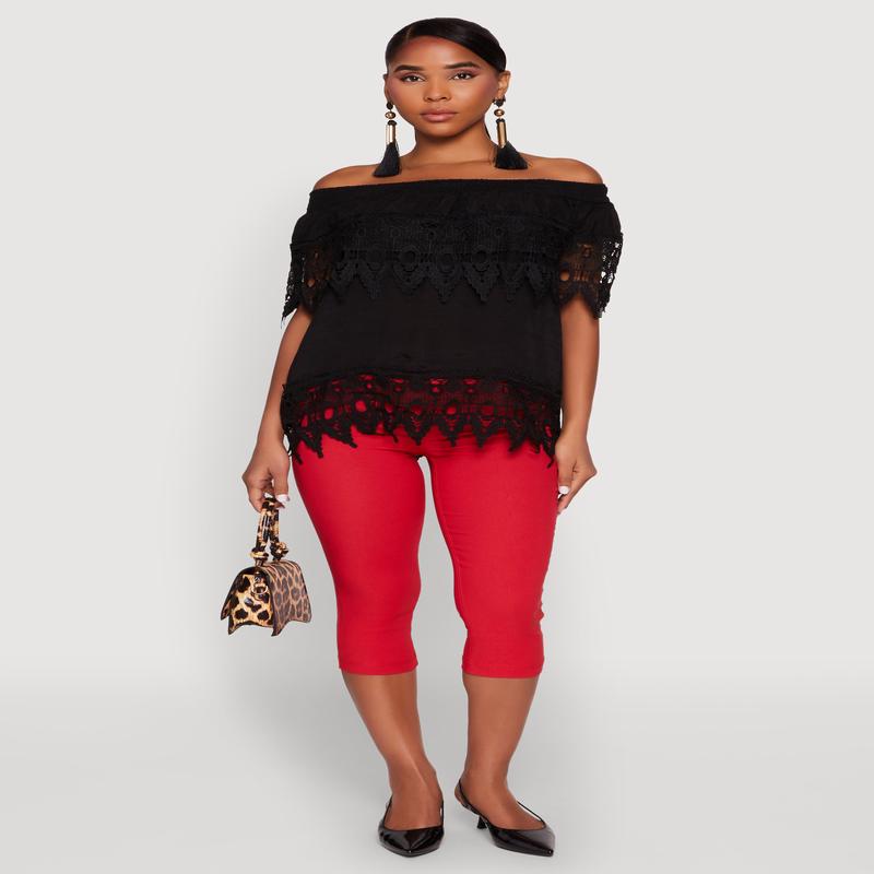 Lace Trim Off the Shoulder Blouse