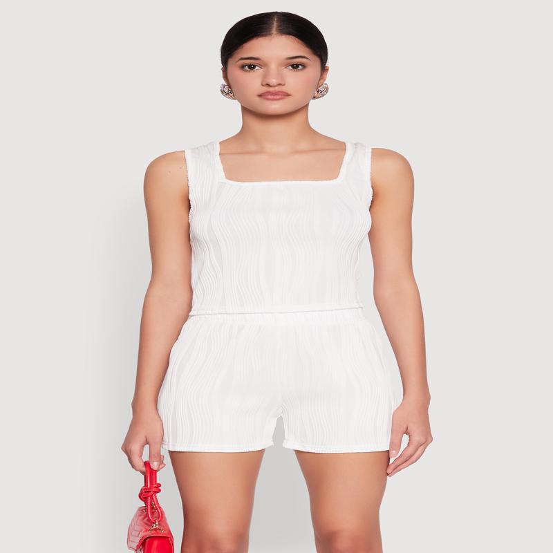 Plisse Knit Cropped Tank Top