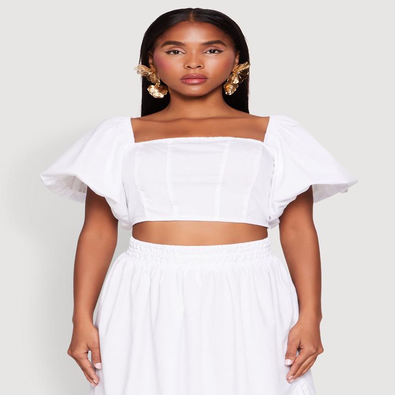 Poplin Puff Sleeve Corset Crop Top