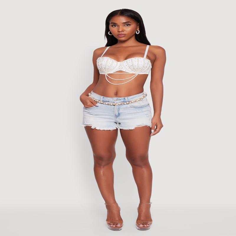 Rhinestone Layered Faux Pearl Convertible Bustier Top