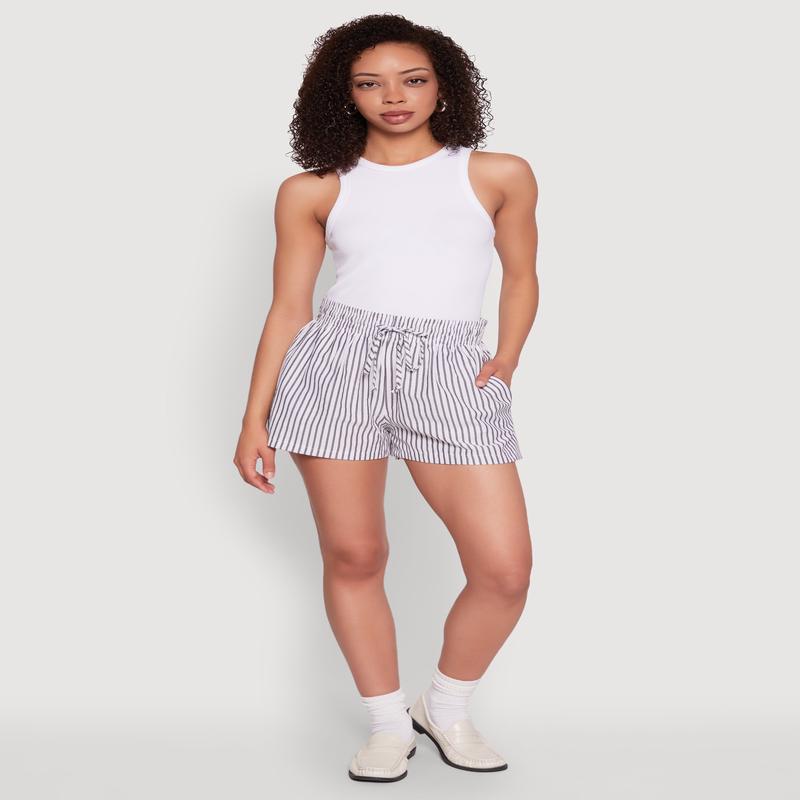 Seersucker Striped Drawstring Waist Shorts