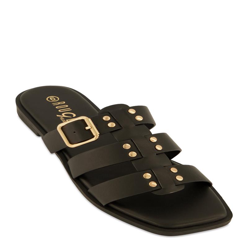 Studded Buckle Detail Slide Sandals