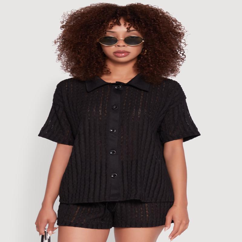 Trendy Textured Knit Shadow Stripe Shirt