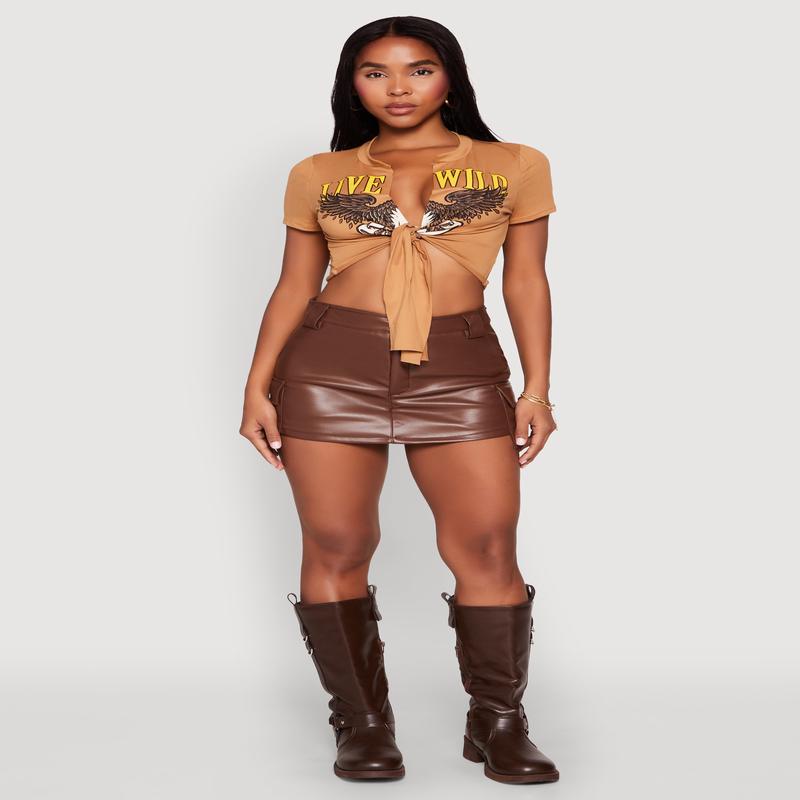 Live Wild Plunge Tie Front Crop Top