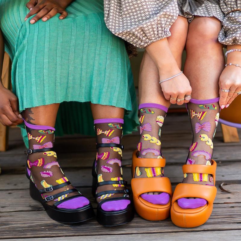 Pasta Lover Black Sheer Crew Sock