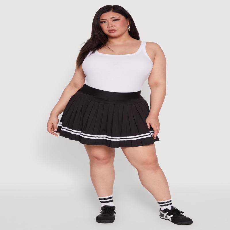 Plus Size Varsity Stripe Pleated Tennis Skirt