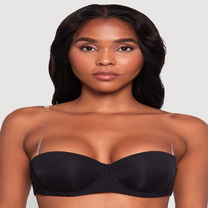 Elegant Padded Push Up Balconette Bra with Clear Back Strap