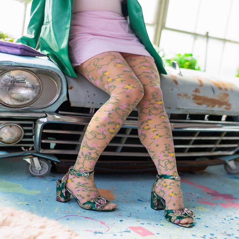 Heart Floral Sheer Thigh High Stockings