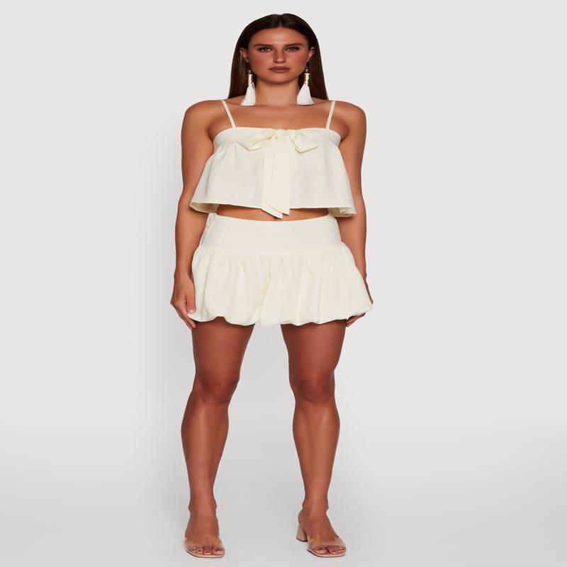 Trendy High Waisted Smocked Bubble Mini Skirt