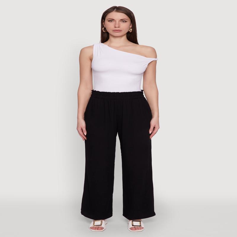 Trendy Smocked Paper Bag Waist Palazzo Pants