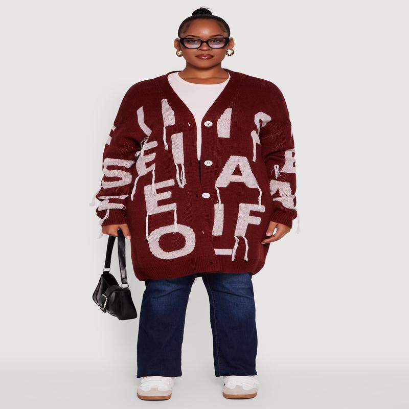 Plus Size Alphabet Fringe Detail Long Cardigan