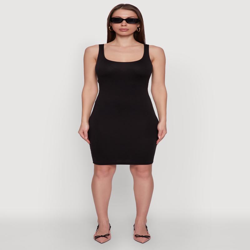 Chic Sleeveless Scoop Neck Midi Tank Dress