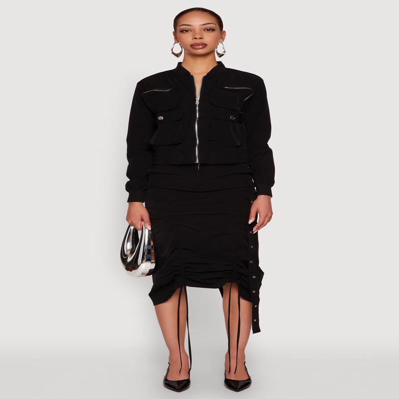 High Waisted Grommet Detail Drawstring Skirt