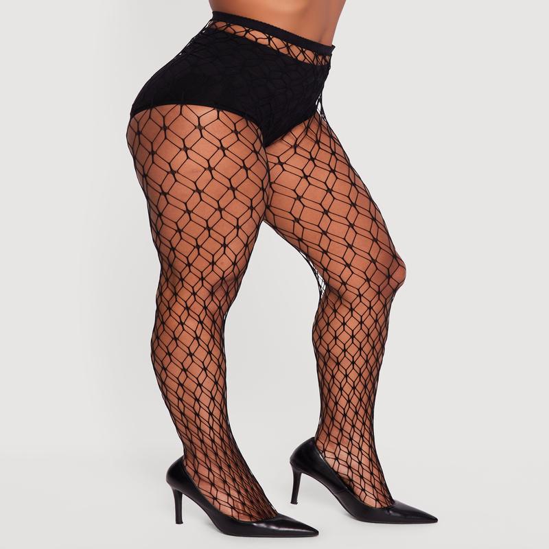 High Waisted Patterned Fishnet Tights