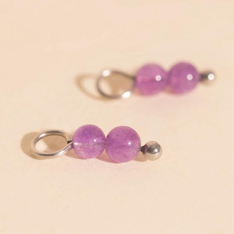 Lavender Bead Drop Huggie Hoop Charms