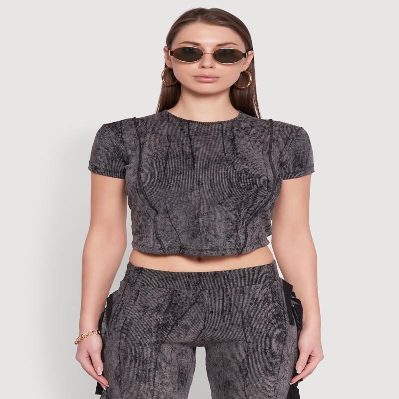 Mineral Wash Pintuck Short Sleeve Top