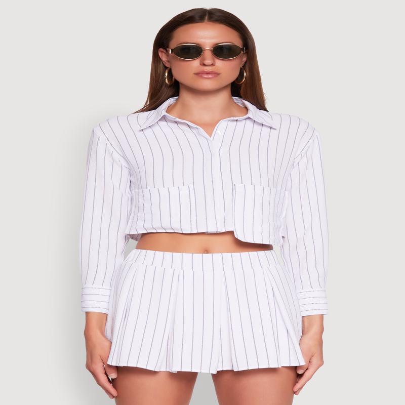 Airy Cropped Striped Shirt