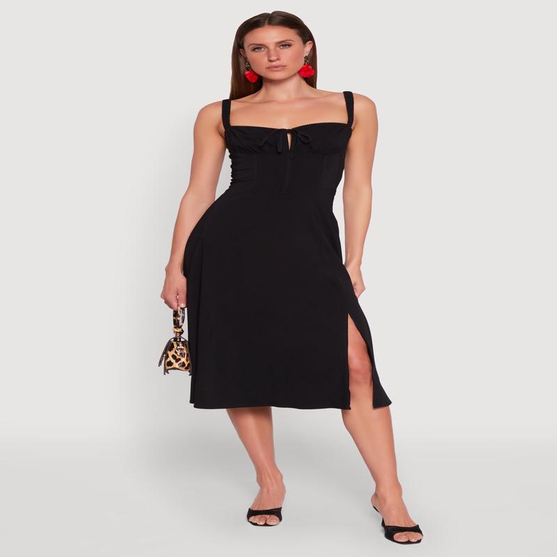 Chic Ruched Lace Up Sleeveless Sundress