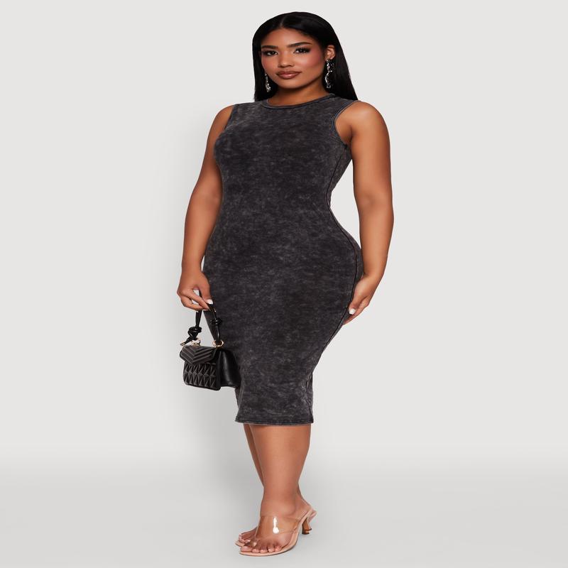 Daisy Mineral Wash Sleeveless Curve Hugging Tank Dress