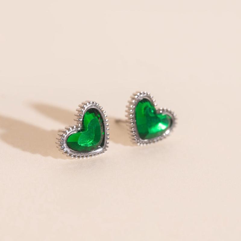 Emerald Heart Stud Earrings