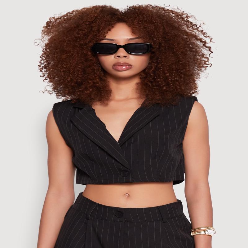 Pinstripe Cropped Blazer Vest