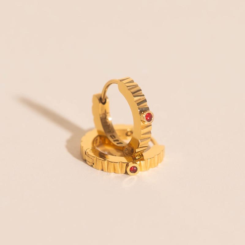 Red Crystal Textured Huggie Hoop Earrings