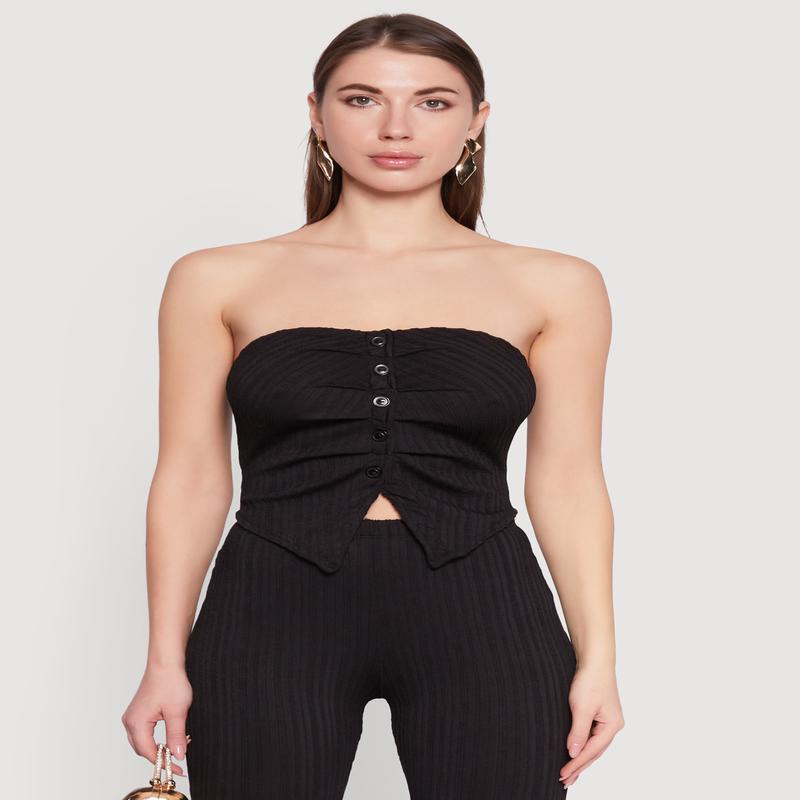 Ruched Textured Knit Tube Top