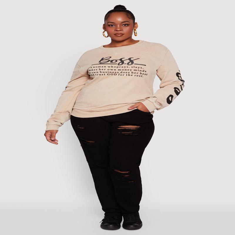 Plus Size Glitter Boss Graphic Pullover Sweatshirt