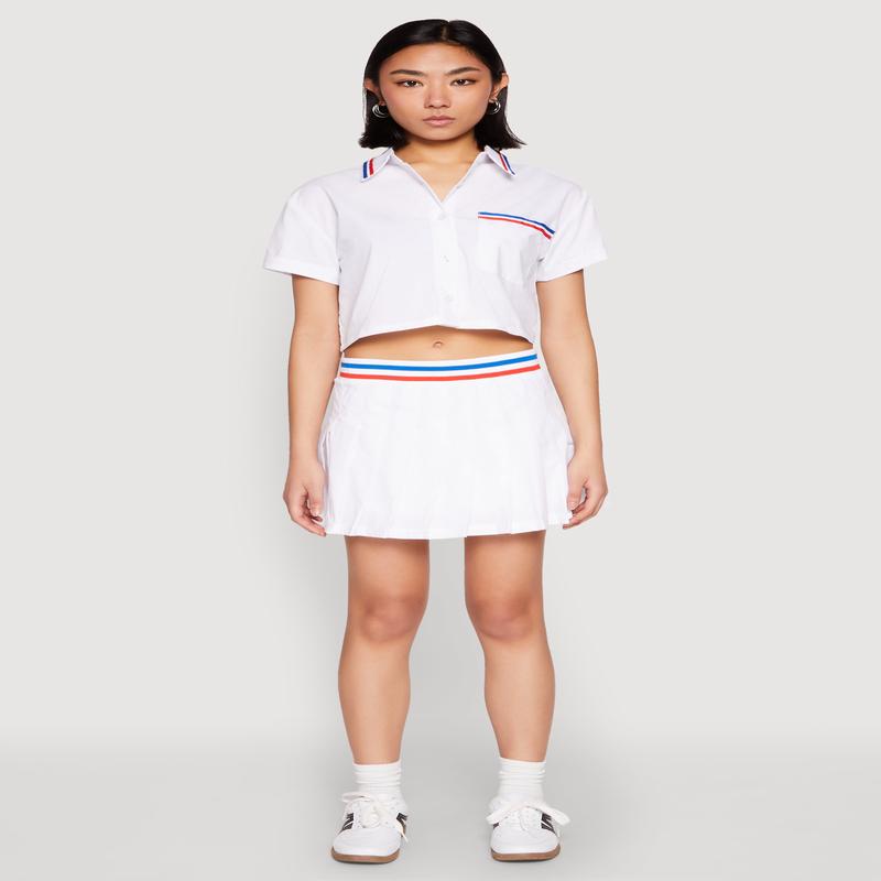 Poplin Varsity Stripe Pleated Skirt