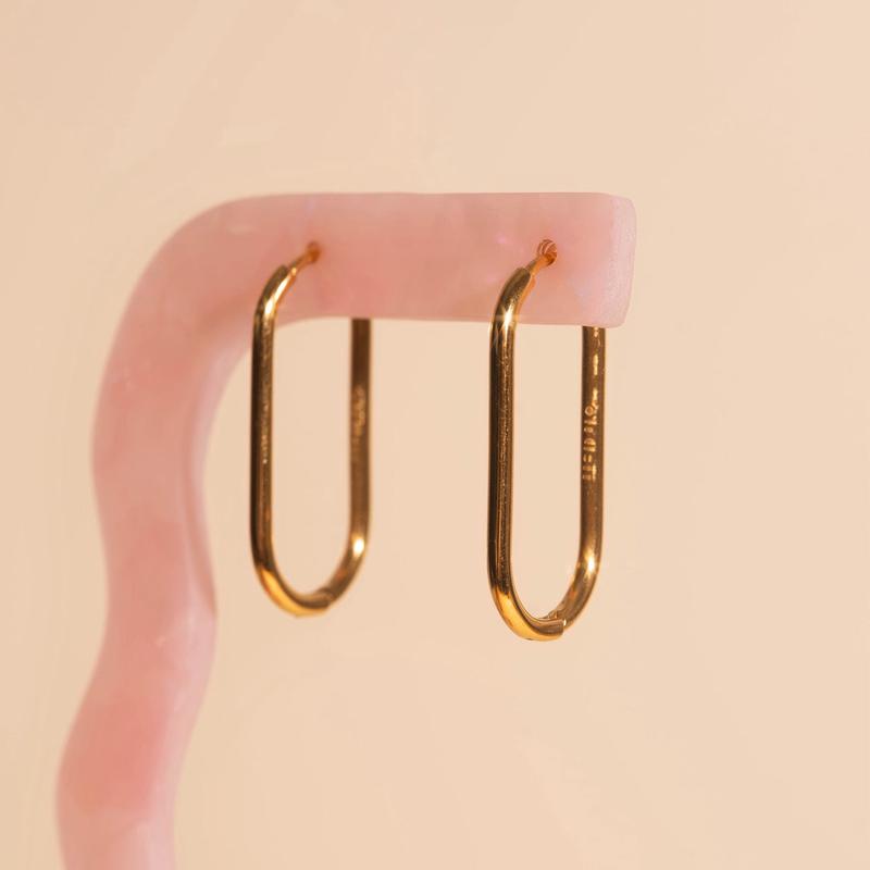 Titanium Rectangle Rounded Huggie Hoop Earrings