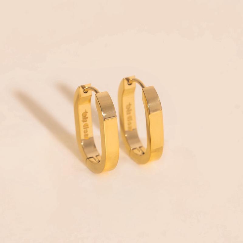 Titanium Smooth Oblong Huggie Hoop Earrings