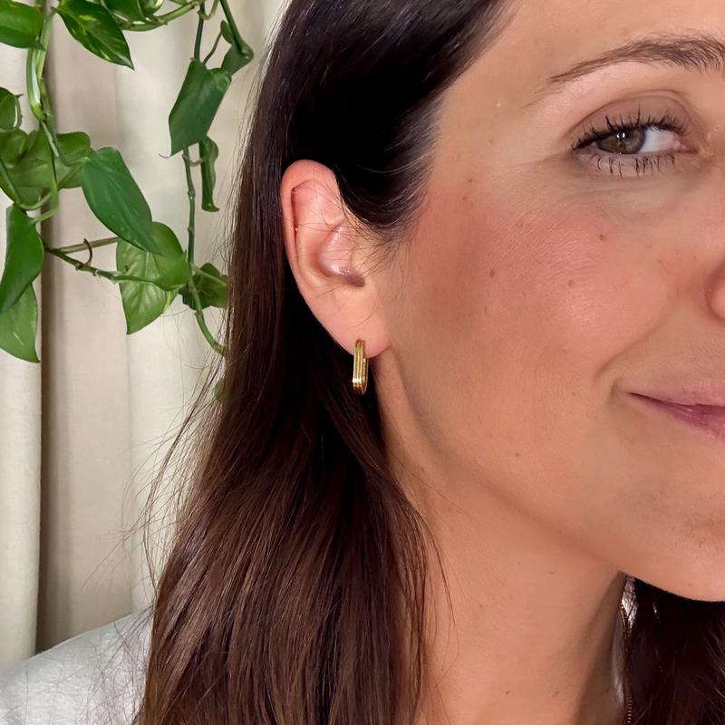 Oblong Line Huggie Hoop Earrings